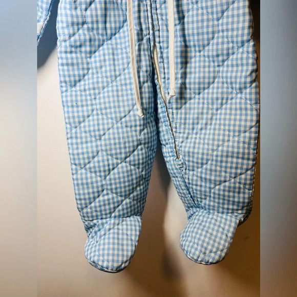 Vintage Hooded Baby Bunting Snowsuit Blue/ White Gingham - Picture 3 of 11